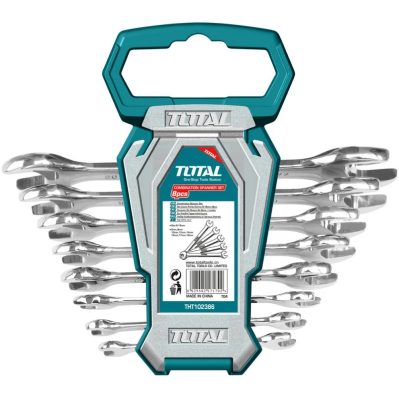TOTAL 8-Piece Double Open-End Wrench Set (6–22 mm) – Made from High-Quality Materials for Heavy-Duty Use in Mechanical and Maintenance Tasks (THT102386) - Total