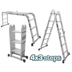 Total Aluminum Multi-Purpose Ladder – 3x4 Steps, 3.38 Meters Height, Durable and Safe for Professional and Home Use (THLAD04431)