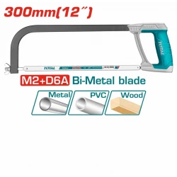 TOTAL 12" (300mm) Hacksaw Fram, Durable, Adjustable Tension & Ergonomic Handle for Precision Cutting