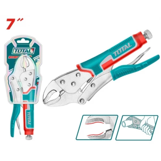TOTAL 7" Curved Jaw Locking Pliers, Adjustable Jaw, Ergonomic Handle, Durable Heavy-Duty Grip Tool TOTAL 7" Curved Jaw Locking Pliers, Adjustable Jaw, Ergonomic Handle, Durable Heavy-Duty Grip Tool