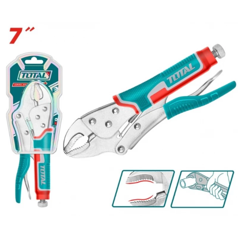 TOTAL 7" Curved Jaw Locking Pliers, Adjustable Jaw, Ergonomic Handle, Durable Heavy-Duty Grip Tool - Total