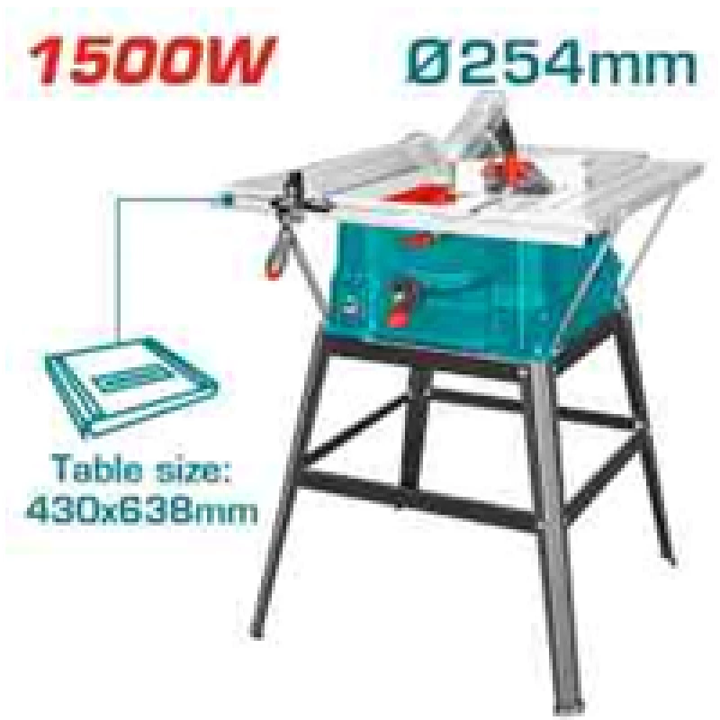 TOTAL Table Saw 254mm (10") Blade, 430x638mm Table (TS5152543) - Total