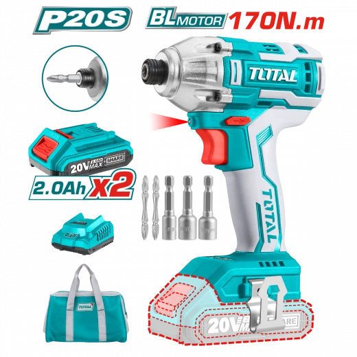 Total Lithium-Ion impact driver Brushless (TIRLI2002) This product can be used with Concrete, Stones, Plastic and Metal.