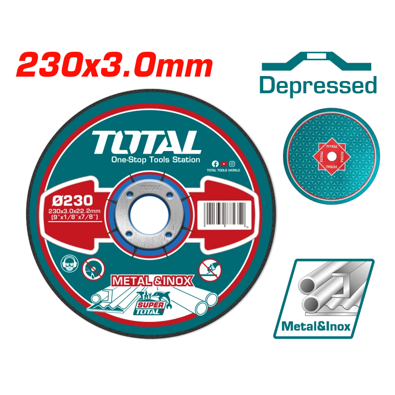 ديسك قص معادن خشن – 230×3.0×22.2 ملم، مركز منخفض، للحديد والستانلس من توتال (TAC2212301HA) - توتال