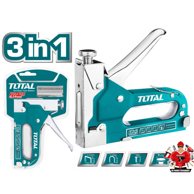 توتال – مسدس دبابيس 3 في 1 للمكتب والمدرسة والمشاريع المنزلية، أداة متعددة الاستخدامات للربط والتثبيت بسهولة - توتال