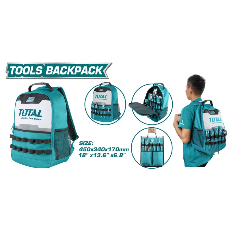 حقيبة أدوات ظهر من توتال – وزن 8 كجم، موديل THBP0201، تصميم مريح ومتين لحمل وتنظيم الأدوات أثناء التنقل - توتال