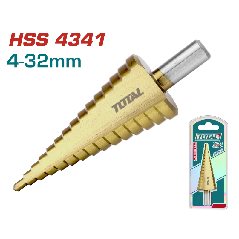 مجموعة مثقاب متدرج TOTAL 4-32 مم مطلية بالتيتانيوم HSS4341 للمعادن والخشب والبلاستيك - توتال