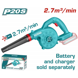 منفاخ لاسلكي TOTAL 20V - 18000 دورة في الدقيقة، حجم هواء 2.7 متر مكعب/دقيقة - خفيف الوزن وقابل للحمل