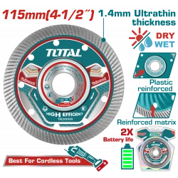 TOTAL 115mm Diamond Cutting Disc Ultrathin 75Cr1 Steel for Angle Grinders