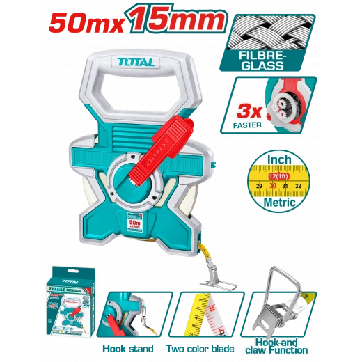 كركر فايبرغلاس 50 متر × 15 ملم – طباعة مزدوجة، رجوع سريع، غلاف مطاطي من توتال (TMTF18506) كركر فايبرغلاس 50 متر × 15 ملم – طباعة مزدوجة، رجوع سريع، غلاف مطاطي من توتال (TMTF18506)