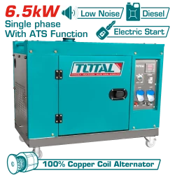 مولد ديزل صامت 6.5kW مع ATS – تشغيل كهربائي، محرك 12HP، سعة 498cc من توتال (TP265001-1)