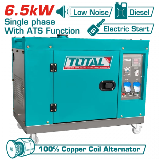 مولد ديزل صامت 6.5kW مع ATS – تشغيل كهربائي، محرك 12HP، سعة 498cc من توتال (TP265001-1) مولد ديزل صامت 6.5kW مع ATS – تشغيل كهربائي، محرك 12HP، سعة 498cc من توتال (TP265001-1)