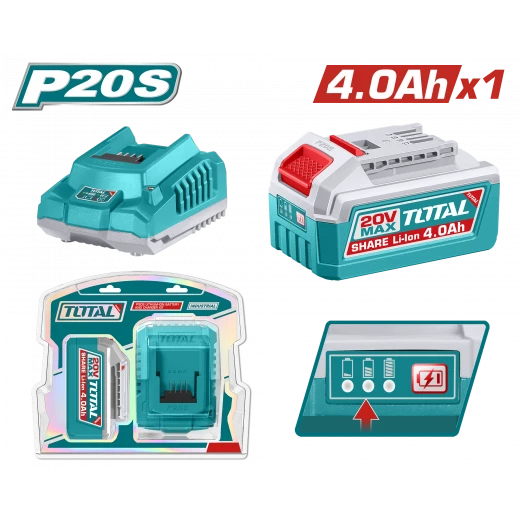 Total P20S 20V Lithium-Ion 4.0Ah Battery & Charger Kit - Fast Charging Total P20S 20V Lithium-Ion 4.0Ah Battery & Charger Kit - Fast Charging