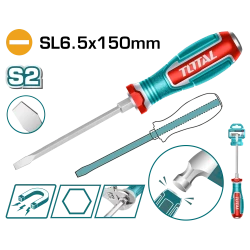 TOTAL Slotted Go-Through Screwdriver SL6.5, 150mm Magnetic S2 Steel (TGTSL6150)