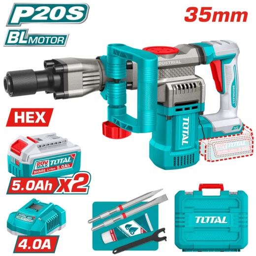 Total Tools TDBLI203582 35mm 16 Joule SDS HEX Cordless Demolition Hammer with 2x 20V 5.0Ah Batteries and Charger - Total Tools - Image 3