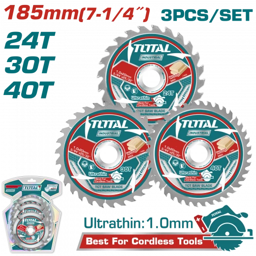 طقم 3 صواني قص خشب TCT فائق النحافة – مقاس 185مم (TAC236185) طقم 3 صواني قص خشب TCT فائق النحافة – مقاس 185مم (TAC236185)