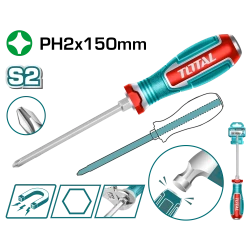 TOTAL Phillips Go Through Screwdriver PH2 150mm S2 Steel Blade Magnetic Tip