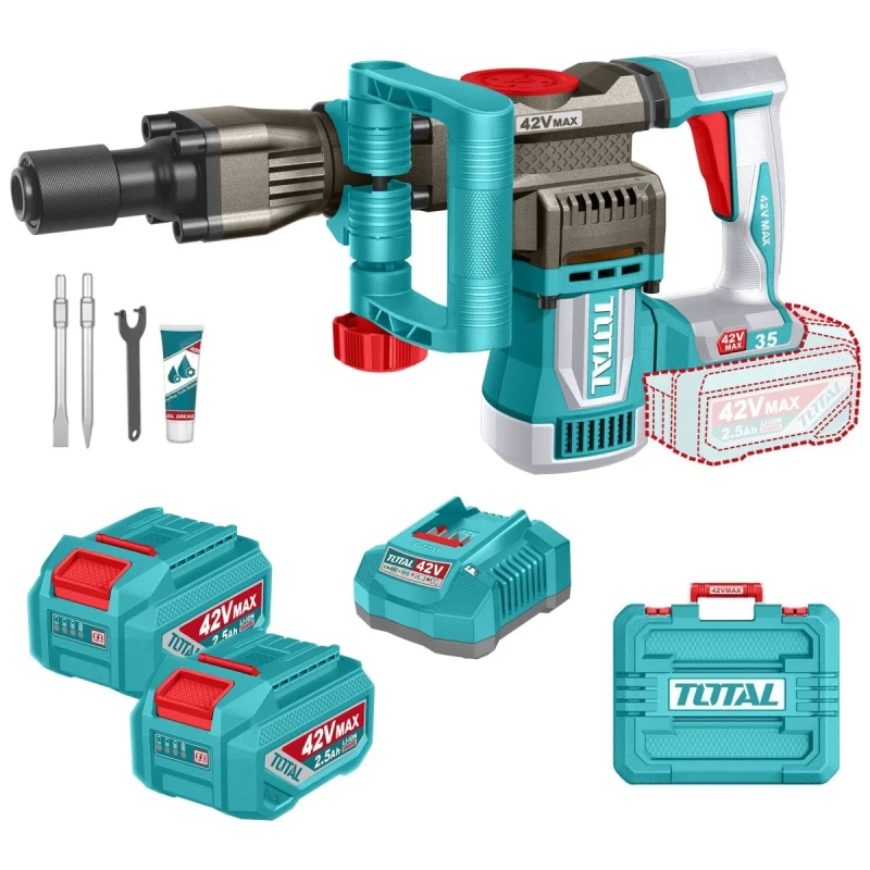 Total SDS Hex Cordless Demolition Hammer 42V 18 Joules Brushless Dual 2.5Ah Battery - Total