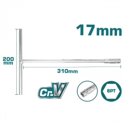 TOTAL T-Handle Socket Wrench 17mm, Cr-V Steel, Chrome Plated, 200x310mm, Durable Hand Tool for Automotive & Mechanical Use (THTSW1706)