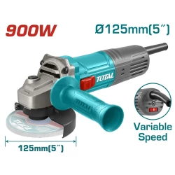 TOTAL 900W Angle Grinder with Adjustable Speed, 125mm (5") – Ideal for Precision Cutting and Grinding (TG109125565)