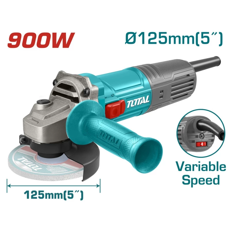 TOTAL 900W Angle Grinder with Adjustable Speed, 125mm (5") – Ideal for Precision Cutting and Grinding (TG109125565) - Total