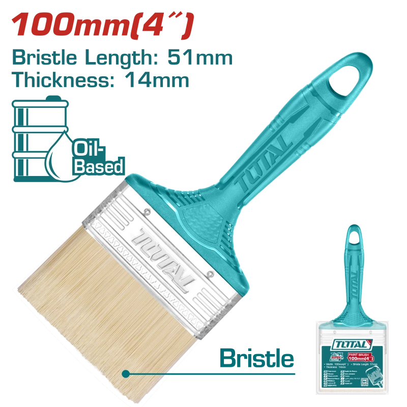 TOTAL Paint Brush 100mm | 4" – For Oil-Based Paint, Plastic Handle (THT845046) - Total