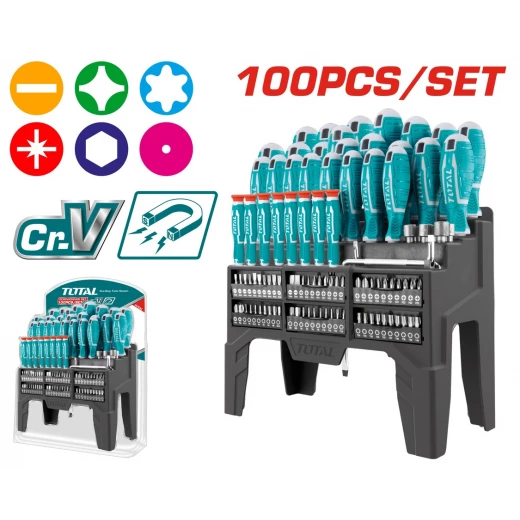 Total 100-Piece Screwdriver Set versatile toolkit for all screwdriving tasks with durable precision tips Total 100-Piece Screwdriver Set versatile toolkit for all screwdriving tasks with durable precision tips