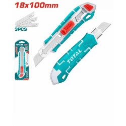 TOTAL Snap-off Utility Knife with Press-Lock, Heavy-Duty Cutter with 18mm Blade, Ergonomic Handle & Safety Lock for Precision Cutting (THT)