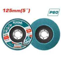 TOTAL Zirconium Flap Disc P60, 125mm (5"), Medium Grit for Metal Grinding & Surface Prep, Long-Life Zirconia, Fits Standard Angle Grinders