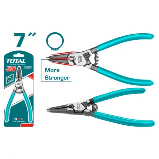 TOTAL Straight Head Circlip Pliers 180mm (7"), Durable Steel, Precision Tips, Comfortable Grip for Internal & External Circlips TOTAL Straight Head Circlip Pliers 180mm (7"), Durable Steel, Precision Tips, Comfortable Grip for Internal & External Circlips