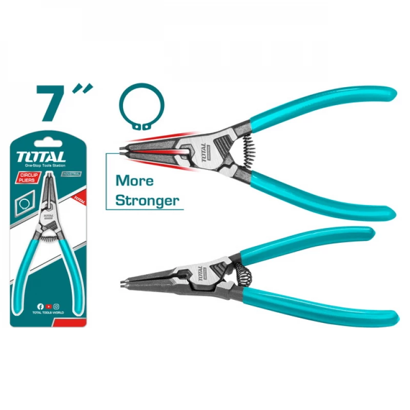 TOTAL Straight Head Circlip Pliers 180mm (7"), Durable Steel, Precision Tips, Comfortable Grip for Internal & External Circlips - Total