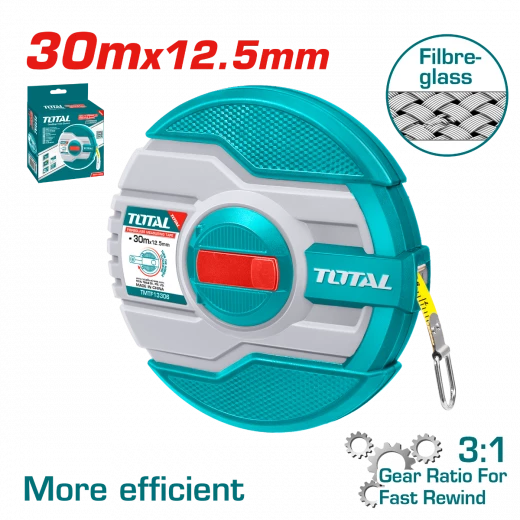 شريط قياس فيبر جلاس بطول 30 متر × 13 ملم (TMTF13306) – مقياس مزدوج متري وإمبريالي، تصميم متين وخفيف، مناسب للأعمال الاحترافية من توتال شريط قياس فيبر جلاس بطول 30 متر × 13 ملم (TMTF13306) – مقياس مزدوج متري وإمبريالي، تصميم متين وخفيف، مناسب للأعمال الاحترافية من توتال