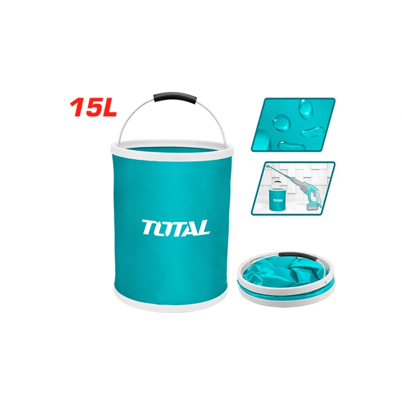 TOTAL 15L Folding Bucket with Waterproof Coating, Collapsible, Durable & Lightweight for Camping, Fishing, Gardening & Household Use - Total