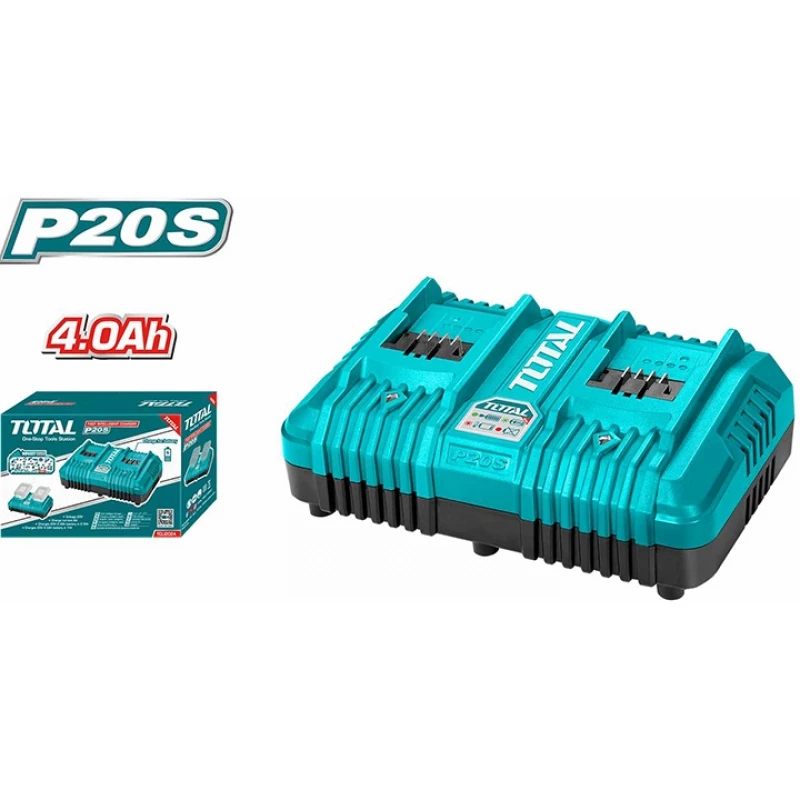Total Fast Intelligent Charger 4A 21V (Compatible with 20V), Rapid Battery Charger with Overcharge & Overheat Protection, Compact Durable Design - Total