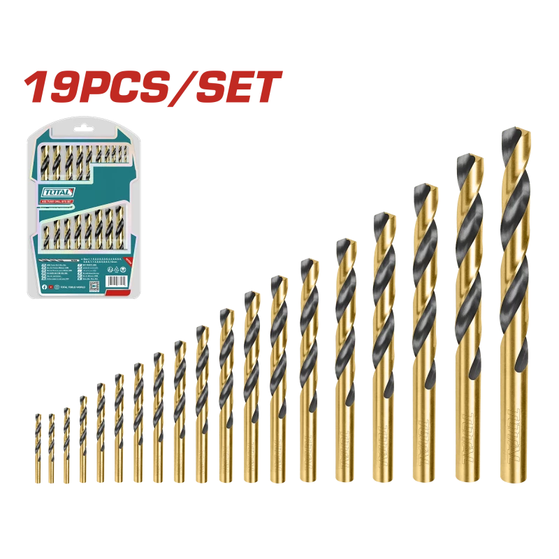 مجموعة مثقاب حلزوني HSS من TOTAL مكونة من 19 قطعة (1 مم - 10 مم) لحفر المعادن والخشب والبلاستيك - توتال