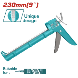 TOTAL Caulking Gun 9 & (230mm) THT21809, Heavy-Duty Iron Frame with 0.8mm Thickness, 55mm Barrel for Standard Tubes, Professional Sealant Applicator