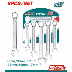 طقم مفاتيح ربط مشترك من توتال مكون من 6 قطع 8 مم إلى 17 مم (THT102266) – مفاتيح متينة من كروم فاناديوم للاستخدام في الاعمال الميكانيكية والسيارات وورش العمل