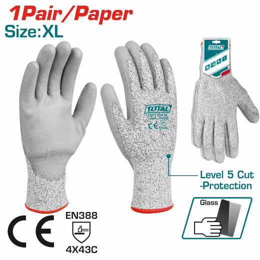 كفوف مقاومة للقطع حماية مستوى 5، كف PU من توتال (TSP1702-XL) كفوف مقاومة للقطع حماية مستوى 5، كف PU من توتال (TSP1702-XL)