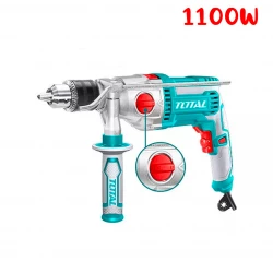 TOTAL 1100W Impact Drill with Variable Speed Control, Auxiliary Handle & Depth Gauge, Heavy-Duty Masonry and Concrete Drilling Tool