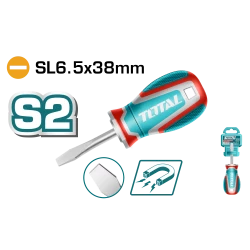 TOTAL Slotted Screwdriver SL6.5 x 38mm (TSDSL6038) Magnetic Tip, S2 Steel Blade, Ergonomic Handle, Precision Tool for Tight Spaces, Includes Plastic Hanger