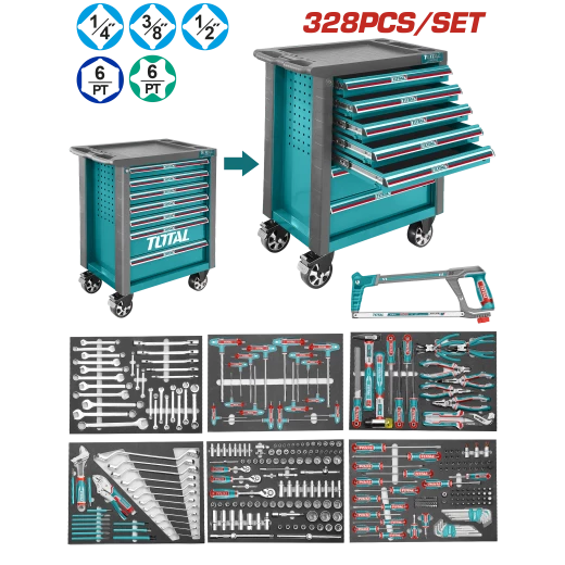 TOTAL 328 Pcs Tool Chest Set Professional Workshop Cabinet with Full Tool Kit (THPTCS73281) TOTAL 328 Pcs Tool Chest Set Professional Workshop Cabinet with Full Tool Kit (THPTCS73281)