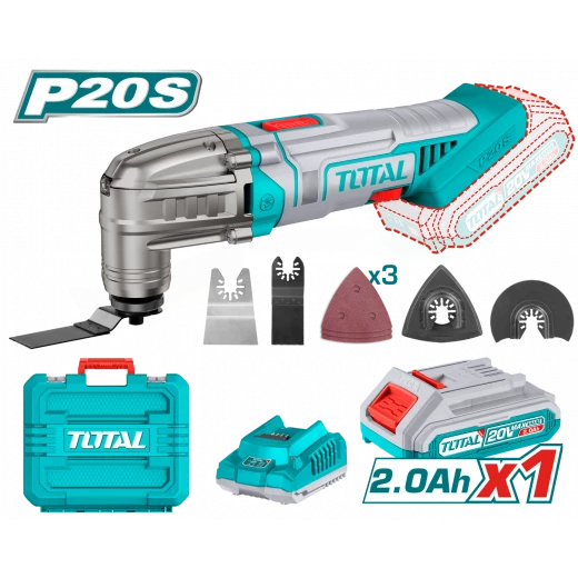 Total 20V Cordless Multi-Tool (TMLI20228), Variable Speed Oscillating Tool with Battery, Charger, Accessories & Carrying Case Total 20V Cordless Multi-Tool (TMLI20228), Variable Speed Oscillating Tool with Battery, Charger, Accessories & Carrying Case