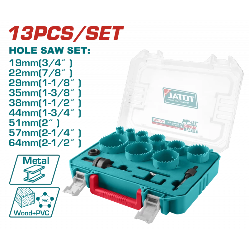 TOTAL 13 Pcs Bi-Metal Hole Saw Set (TACSH0132) - Total