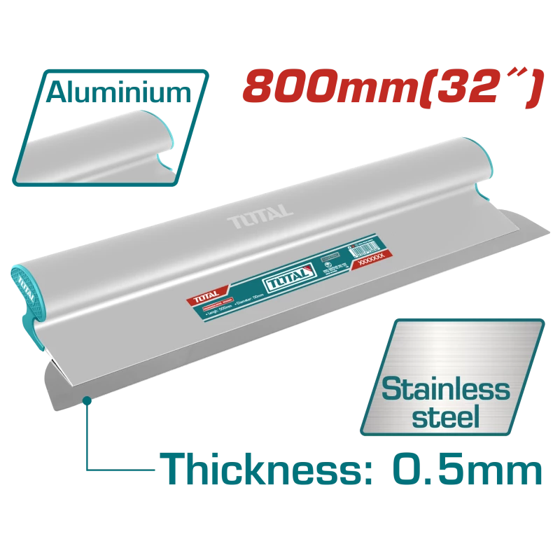 Total 32-Inch Drywall Skimming Blade with Stainless Steel & Aluminum Handle for Smooth Finishes - Total