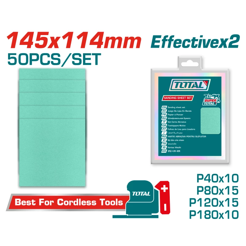 TOTAL 50-Piece Sanding Sheet Set 145x114mm (TAC145115) - Total