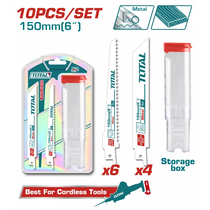 طقم 10 قطع نسلات منشار ترددي 150مم | 6 إنش من توتال (TAC521002) - توتال