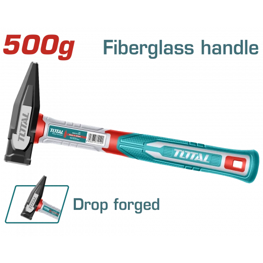 TOTAL Machinist Hammer 500g Fiberglass Handle Drop-Forged Head for Precision & Durability TOTAL Machinist Hammer 500g Fiberglass Handle Drop-Forged Head for Precision & Durability