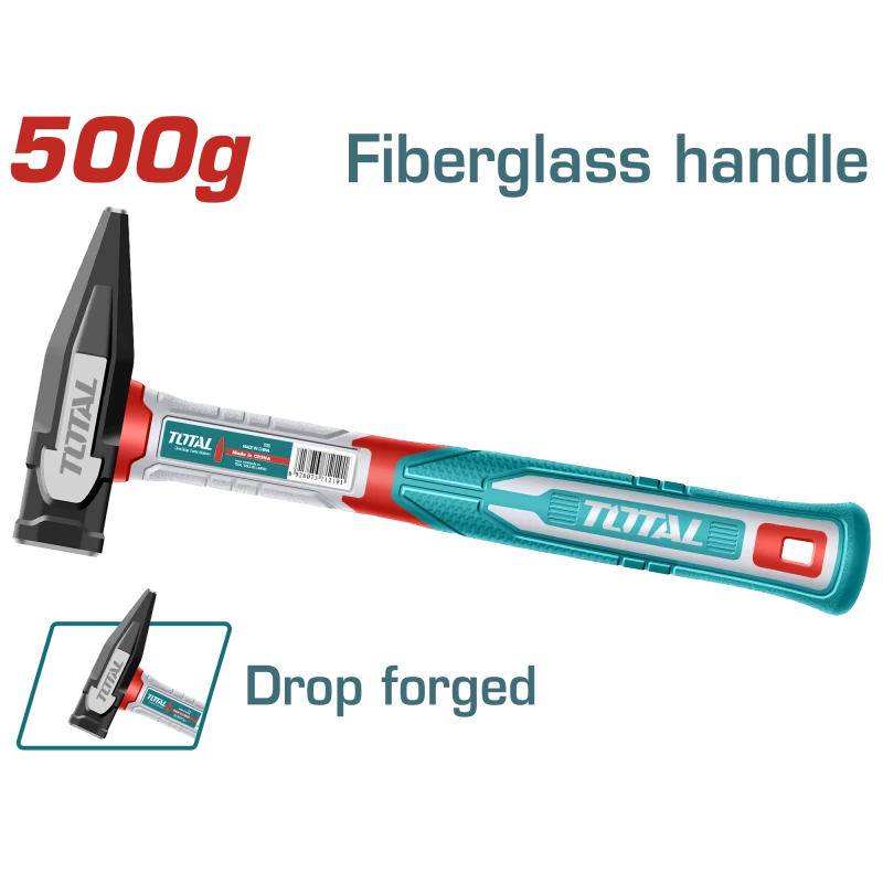 TOTAL Machinist Hammer 500g Fiberglass Handle Drop-Forged Head for Precision & Durability - Total