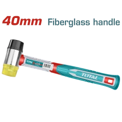 TOTAL 40mm Rubber & Plastic Hammer with Fiberglass Handle - Soft Face for Precision Work