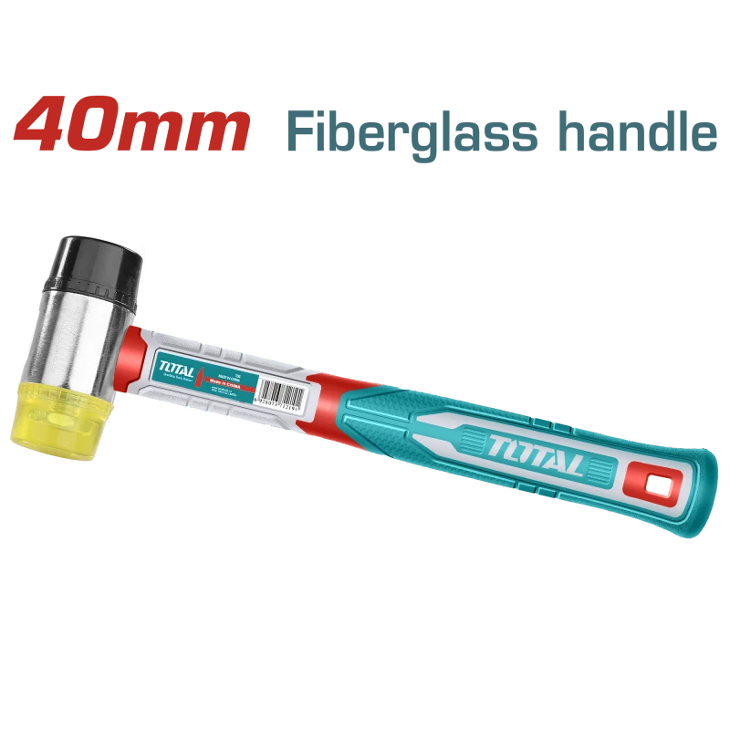 TOTAL 40mm Rubber & Plastic Hammer with Fiberglass Handle - Soft Face for Precision Work - Total